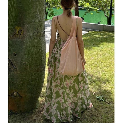 2025 New Summer Seaside Vacation Dress Printed Suspender Wear Women's Skirt Beach Skirt Women's One-Piece Drop Shipping