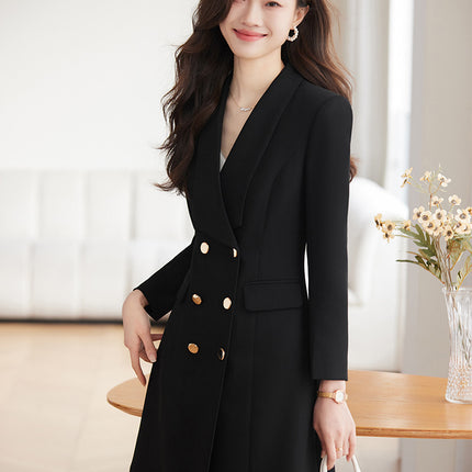 Cross-Border White Suit Dress for Women, High-End Waist-Cinching Double-Breasted Petite Mid-Length High-End Professional Work Dress