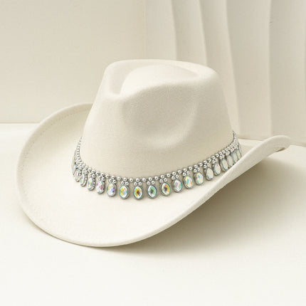 Cross-Border European and American Style Popular Tassel Horse Eye Code Chain Green Agate Diamond Claw Hat Chain Top Hat Cowboy Hat Felt Hat Gemstone