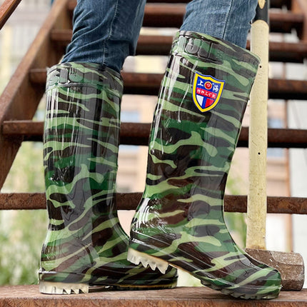 Black Men's High-Top Rain Boots for Spring & Fall Rainy Days, Waterproof and Non-Slip All-In-One Men's Water Shoes, Construction Men's Labor Protection Rubber Shoes