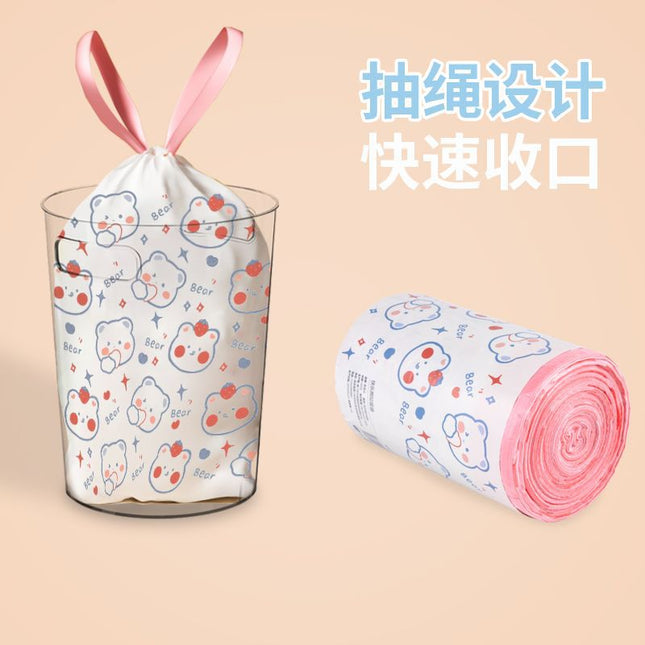 Jiayidian cartoon printed drawstring garbage bag household portable thickened kitchen closed large plastic bag