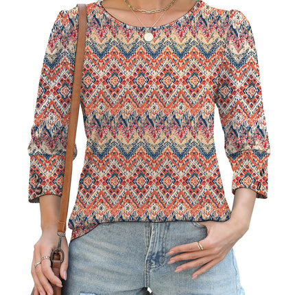 50 Colors Cross-Border European and American Amazon Spring and Summer New Printed T-Shirts with Cuff Buttons, Casual Versatile Vacation Women's Clothing