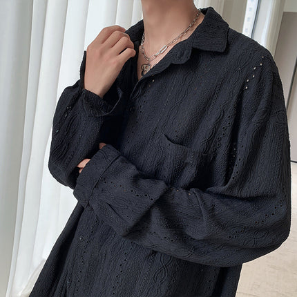 Light Luxury Niche Hollow Design Sense Shirt Men's Ins Neutral Puffy Handsome Loose Long-sleeved Shirt Trendy Chanel Style Coat