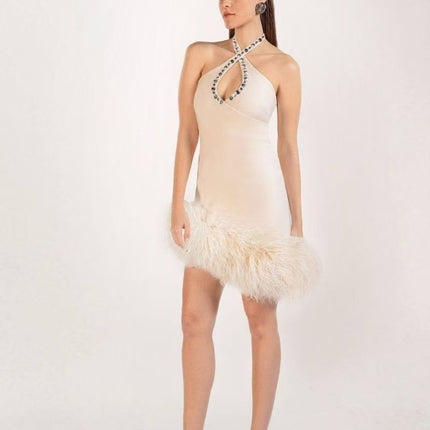 European and American Cross-Border Fashion Sexy Socialite Party Banquet Bandage Dress Tassel Halter Neck Banquet Dress