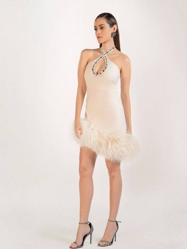 European and American Cross-Border Fashion Sexy Socialite Party Banquet Bandage Dress Tassel Halter Neck Banquet Dress