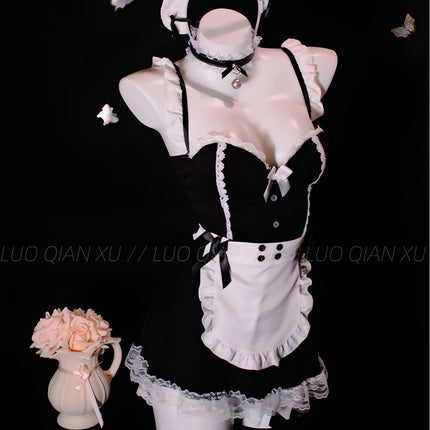 Sexy Nightgown with Breast Pads, Maid Cos Outfit, Lace Intimates, Sexy Temptation, Pure Lust Style Nightgown, High-End Qqny