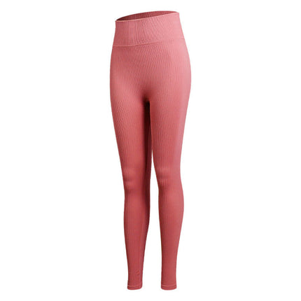 New Sports Yoga Pants for Women with Vertical Stripes, Running, Fitness, High-Waisted, Tummy-Tightening, Butt-Lifting, Seamless Slim-Fitting Sports Tights