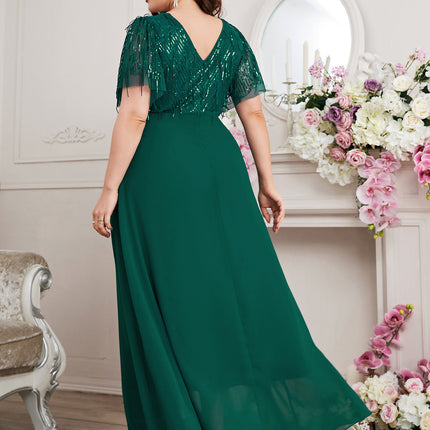 New V Neck Green Chiffon Tassel Pearlescent Elegant Evening Dress Cross-Border Popular Plus Size Women's Dress