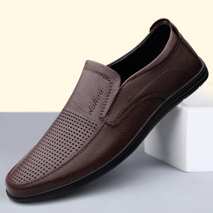 Cross-Border Large Size Business Casual Leather Shoes for Men, Slip-On Loafers, Flat Driving Shoes, All-Season Single Shoes, Cowhide Men's Shoes