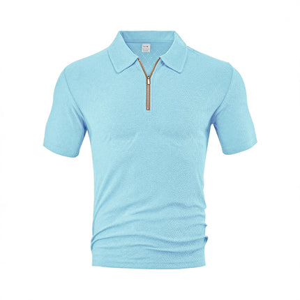 European and American Cross-border Men's Summer New Casual Loose Towel Jacquard Zipper Placket Men's Short-sleeved Polo Shirt