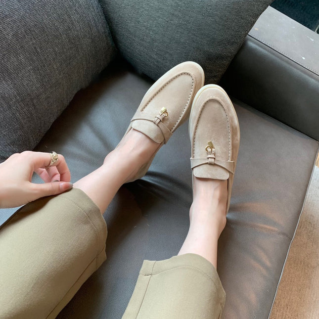 Sheepskin Version ~ Lp Tassel Lock Loafer Women's Flats Lazy Slip-On Versatile Soft-Soled Cashmere Flats