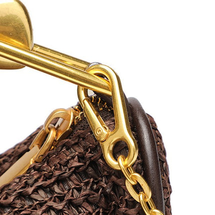 ZA home cross-border metal golden handle mini bag women's 2025 new straw woven bag shoulder slung zipper woven bag