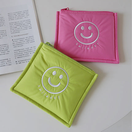 Korean Style Ins New Data Cable Storage Bag Simple Smiley Cosmetic Bag Portable Hand Bag Women's Cute Inner Bag