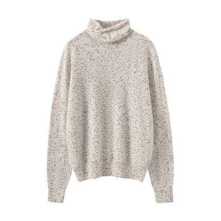 Pile Collar Knitwear Women's Wool Bottoming Shirt Cashmere Knitwear Autumn and Winter First-Line Soft Pure Color Waxy Pile Collar Dot Yarn