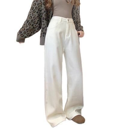 Pear-Shaped Figure White Narrow Straight Jeans Women's Spring Small Casual Loose Slimming Wide-Leg Pants