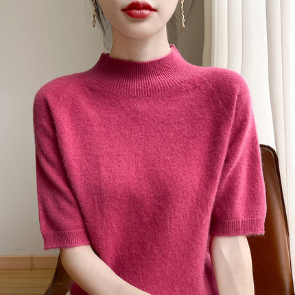 New Autumn and Winter Ready-To-Wear Half-High Collar Loose Short Solid Color Inner Vest Knitwear Short-Sleeve Half-Sleeve Top