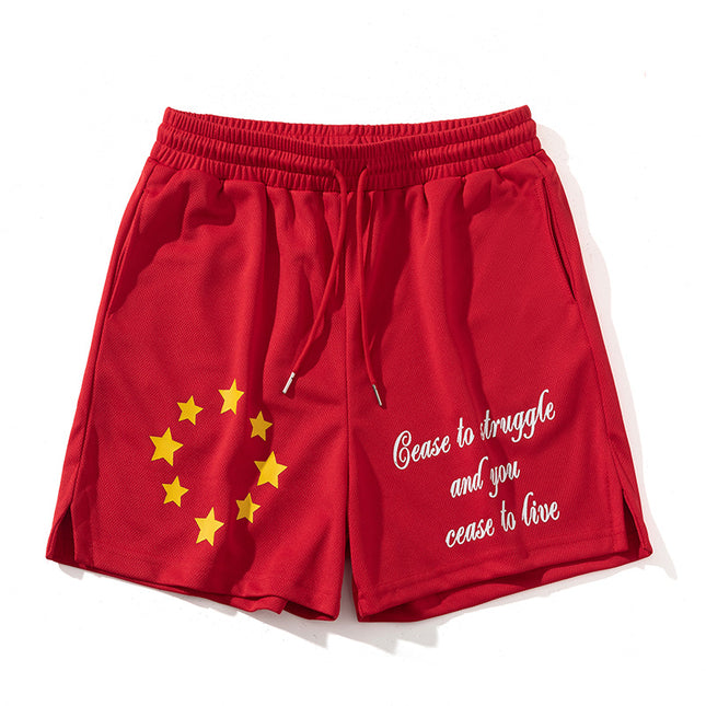 Carefully Selected American Printed Letter Sports Quarter Pants, Trendy Brand, Simple Embroidery, Harajuku Style New Style, Over-The-Knee Shorts