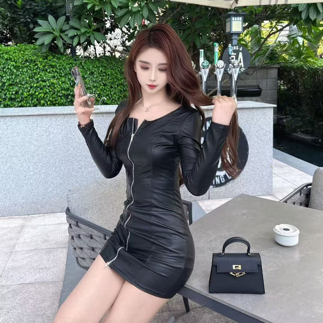 Yujie Goddess Fan Locomotive Slim Slim Sexy Cool dress Design Zipper PU Leather Short Skirt 5427