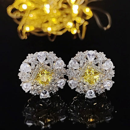 Amazon Hot Sale New Korean-style Yellow Zircon Earrings Light Luxury All-match Niche Ins Style Advanced Design e6528