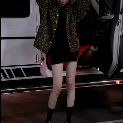 2025 Spring and Autumn New Leopard Print Cool and Scrub Long Sleeve Jacket Coat Women's Lasel Casual Loose Cardigan Top