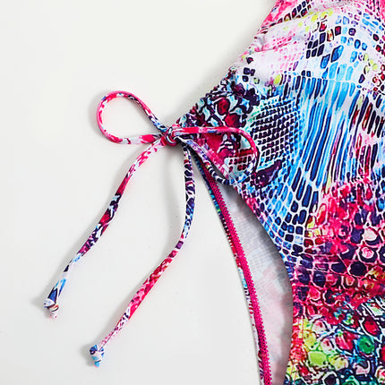 2025 European and American New Graffiti One-Shoulder One-Piece Printed Vacation Swimsuit Bikini Bikini Swimsuit Cross-Border