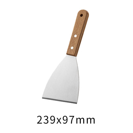 Wooden Handle Stainless Steel Spatula Korean Teppanyaki Cooking Spatula Steak Spatula Pancake Pizza Spatula Tool Set