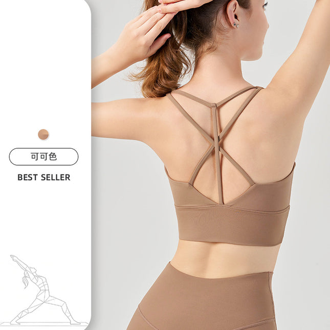 Sports Vest Women's Shock-Proof Anti-Sagging Removable Chest Pad Yoga Wear Bra Sexy Cross Back Sports Bra