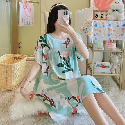 Cotton Silk Nightgown for Women 2026 New Style Casual Short-Sleeved Thin Loose-Fitting High-End Breathable Home Wear That Can Be Worn Outside