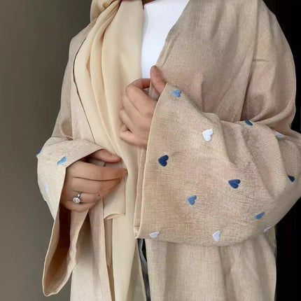Cross-Border Embroidered Ethnic Cardigan Open-Style Long-Sleeve Heart Embroidery Linen Ethnic Clothing