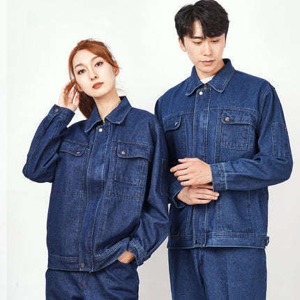 Welder Labor Protection Work Clothes Suit Men's Denim Long-Sleeved Thickened Anti-Scalding and Wear-Resistant Welding Clothes Construction Site Labor Protection Clothing Customization