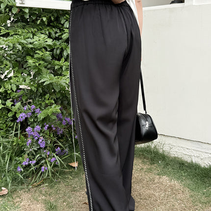 Double Day 25 Summer plus size Women's Fashion Top Line Decorative Casual Pants 8929