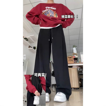 Women's Pants for Autumn 2024 New plus size Pear-shaped Body chubby girl Slimming Straight Black Sports Casual Pants