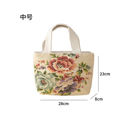 Gold Thread Embroidered Handbag, Ethnic Style Double-Sided Jacquard, Casual and Versatile Handbag, Suitable for Going Out, Small Square Bag with a Foreign Style