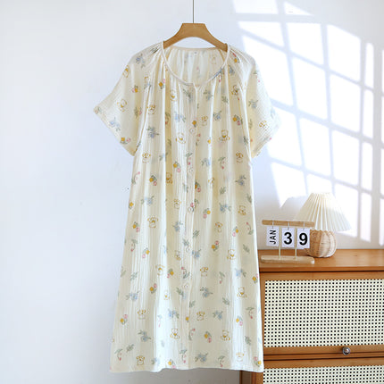 Pure Cotton Gauze Three-Quarter Sleeve Nursing Nightgown, Summer Thin Maternity Pajamas, Postpartum Clothing for Expectant Mothers, Postpartum Nursing Clothes