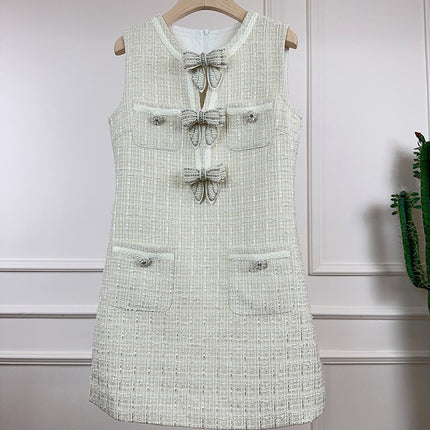 2025 Spring/Summer New High-End Tweed Bow Dress Slimming Petite Fashion Light Luxury
