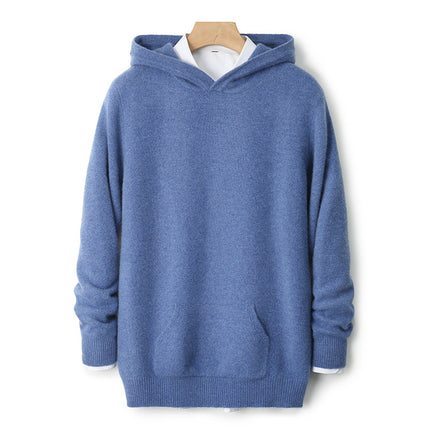Winter Thickened Pure Wool Sweater Men's Hooded Pullover Sweater Loose Cashmere Sweatshirt Versatile Fashionable Knitted Hoodie