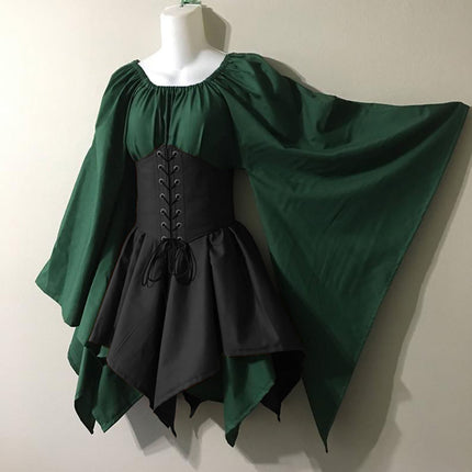 Cross-Border Wish New Party European and American Women's Long-Sleeved Renaissance Medieval Bell-Sleeved Dress