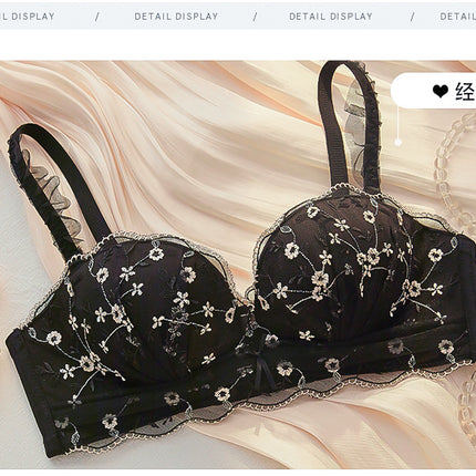 French Style Sexy Lace Underwear Women's Non-rims Push-up Small Chest Adjustable Upper Collocable Para Breast Bra suit
