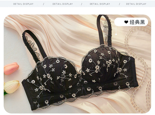 French Style Sexy Lace Underwear Women's Non-rims Push-up Small Chest Adjustable Upper Collocable Para Breast Bra suit