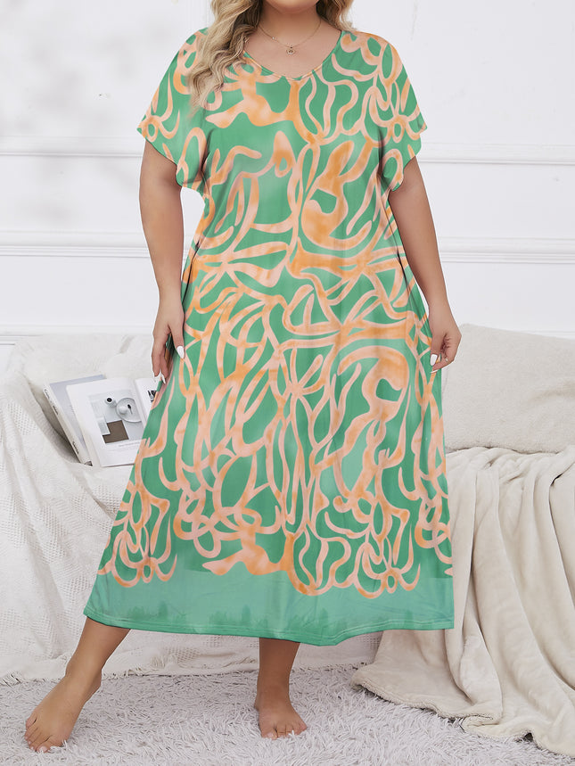 Cross-border Amazon AliExpress European and American Fashion Home Clothes Spring and Summer New Women's Loose Nightgown plus size Pajamas