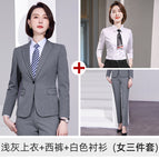 light gray jacket trousers white shirt (women's three-piece) / S