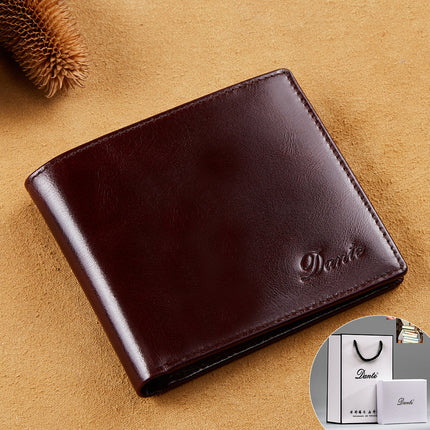 Amazon Explosions Oil Wax Head Layer Cowhide Men's Wallet Business Short RFID Anti-theft Brush Foreign Trade Factory Wholesale