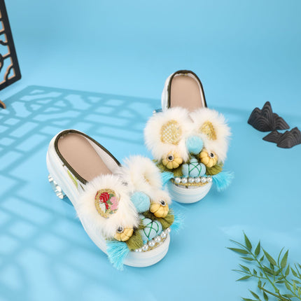 Retro Tiger Head Shoes Spring New Flat Chinese Style Intangible Cultural Heritage Handmade Tiger Head Shoes New Chinese Style Embroidered Slippers for Home