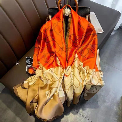 2025 K-Style of Silky Brocade Forged Long Scarf Water Lily Printed Silk Scarf Chinese Style Silk Silks and Satins Women's Beach Towel