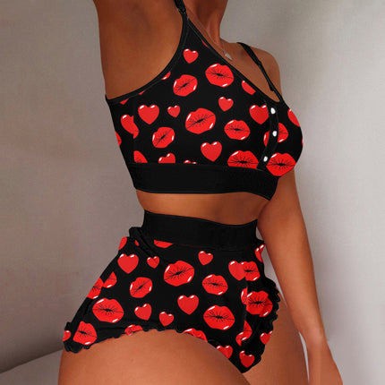 European and American Foreign Trade Cross-Border Sales Strawberry Print Camisole Two-Piece Loungewear Sweet Pajamas Stylish Sweet Style