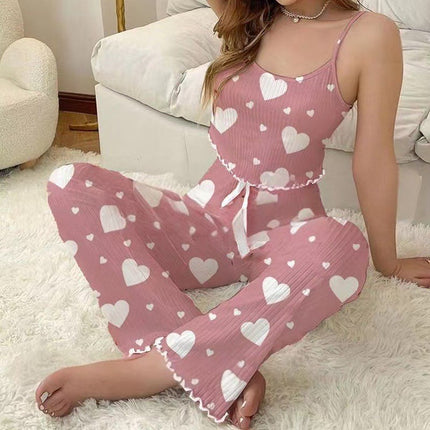 European and American Cross-Border Women's Home Casual Wearable Elastic Suspender Suit Pit Strip Love Pajamas Can Be Worn Outside