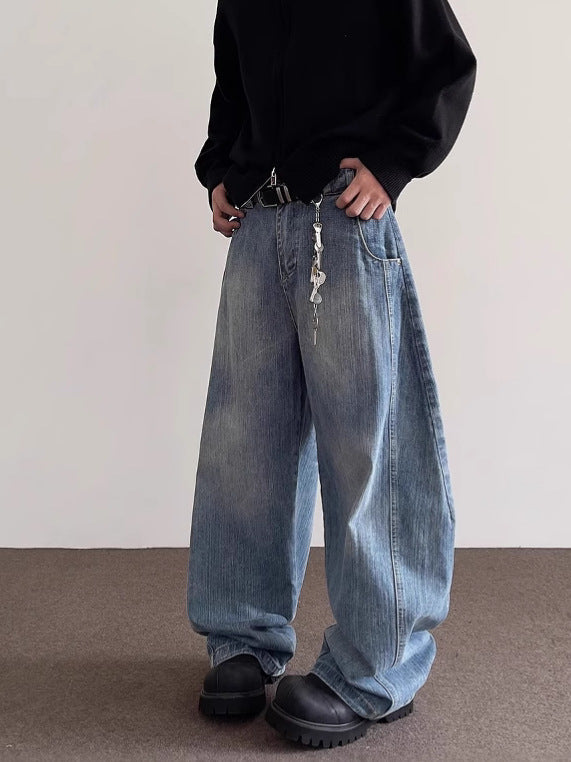Jeans Men's Spring and Autumn New American Style Retro Mop Pants Loose Straight High Street Trendy Brand All-match Casual Pants