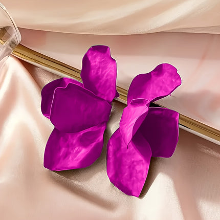European and American Cross-Border Retro Paint Multi-Color Simulated Flowers Asymmetrical Exaggerated Large Petal Earrings Temperament Pastoral Earrings