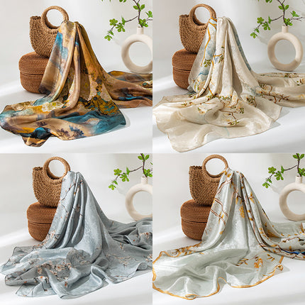 Silk Scarf, High-End Mulberry Silk Scarf, Thin Print, Fashionable and Versatile, Large Shawl for Mother