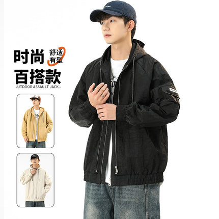 Jacket Men's 2025 Spring New Loose Hooded Outdoor Casual Tooling Charge Jacket Spring Trendy Top